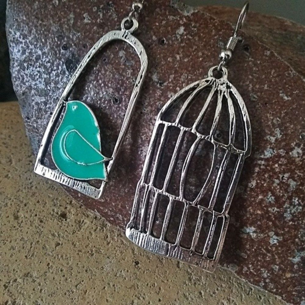 NEW Birdcage Earrings - Teal / Silver Color